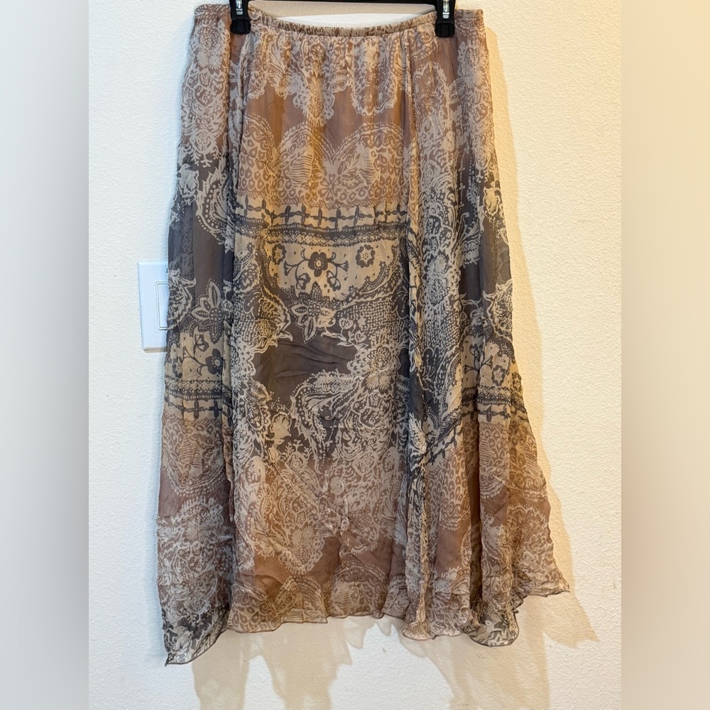 J. Jill Paisley Floral Print Maxi Skirt, Flowy Bohemian/Hippie Style, Size Med